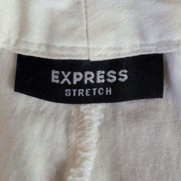 Vintage 90s Express Mid Rise Capri Pants 3/4 White Stretch Flat Front Flat Back - Picture 9 of 11